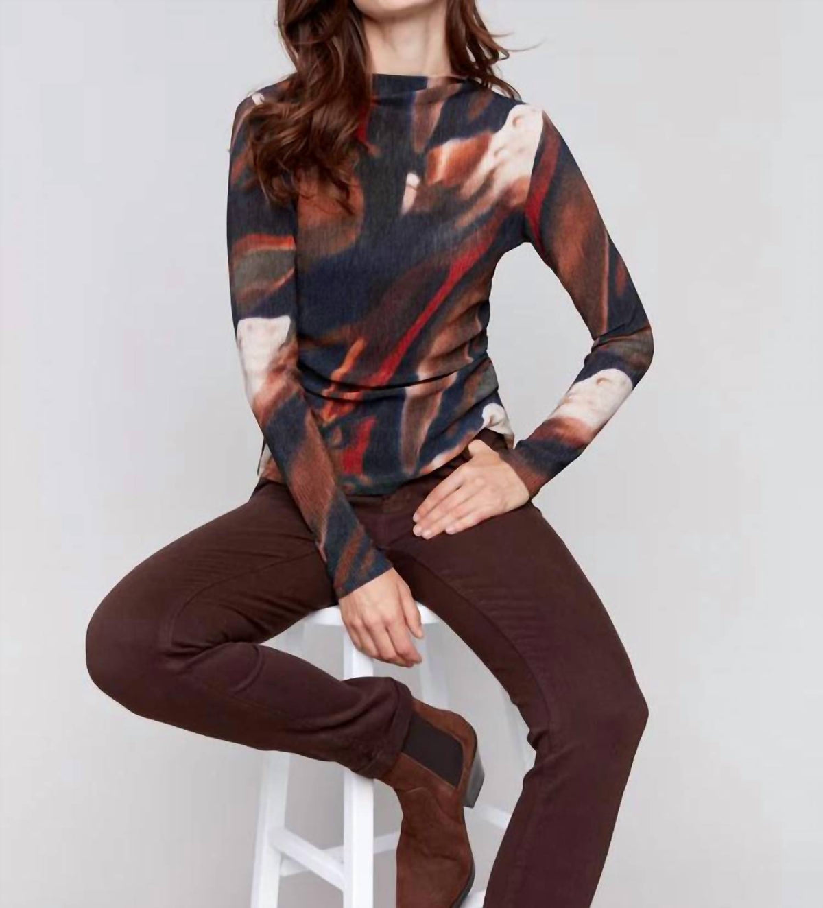 Charlie B - Printed Ruched Mock Neck Top