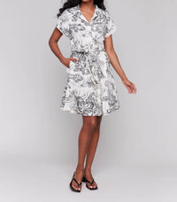 Charlie B - Printed Short Sleeve Dress - black - clothing - dresses