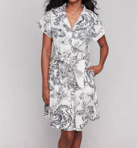 Charlie B - Printed Short Sleeve Dress - black - clothing - dresses