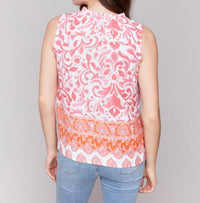 Charlie B - Printed Sleeveless Ruffle Neck Top - blouses - clothing - floral