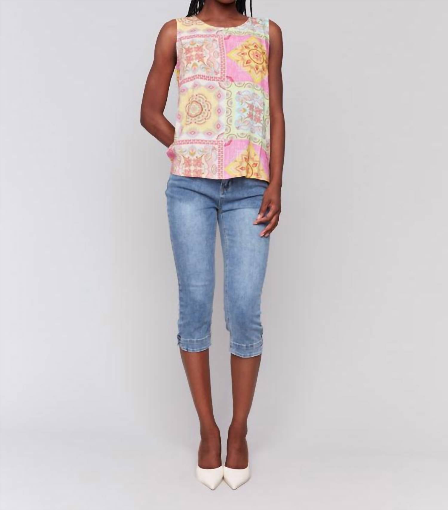 Charlie B - Printed Viscose Sleeveless Top - blouses - clothing - geometric