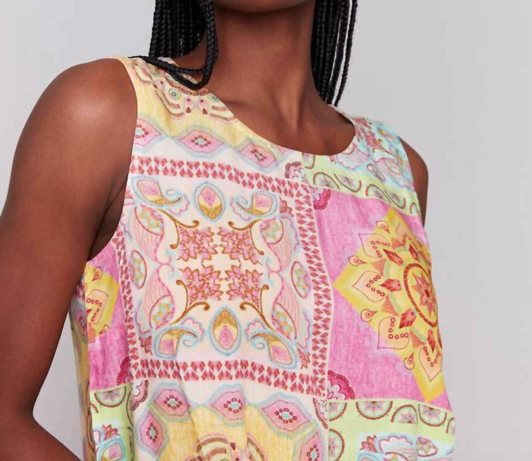 Charlie B - Printed Viscose Sleeveless Top - blouses - clothing - geometric