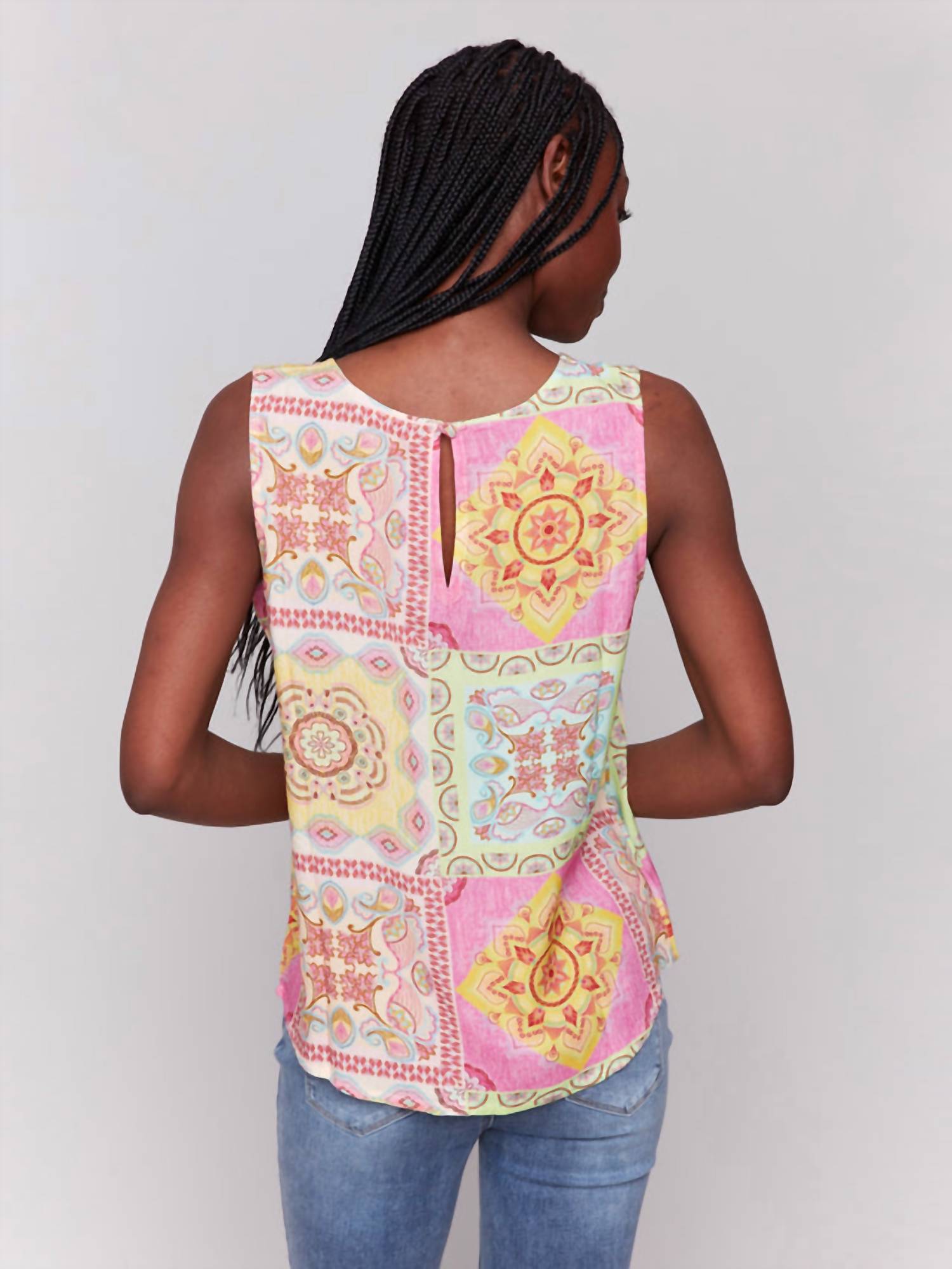 Charlie B - Printed Viscose Sleeveless Top - blouses - clothing - geometric