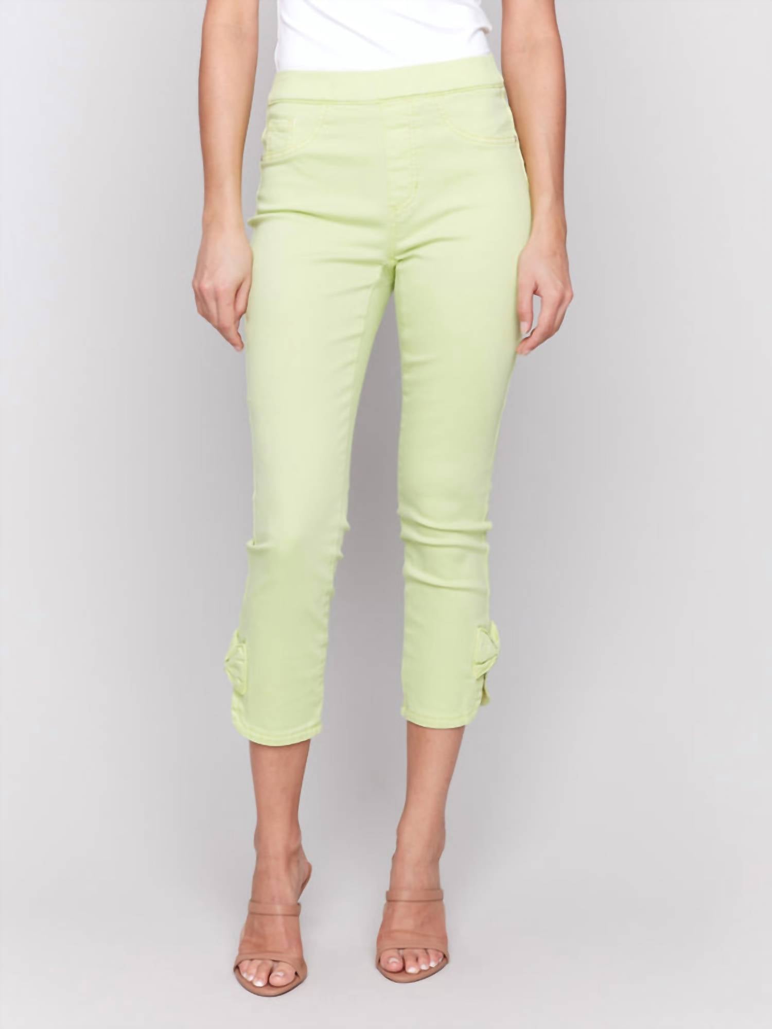 Charlie B - Pull - on Twill Pants With Bow Detail - ankle - clothing - cotton - blend