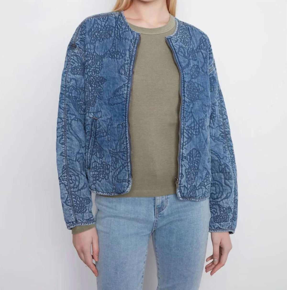 Charlie B - Quilted Denim Bomber Jacket