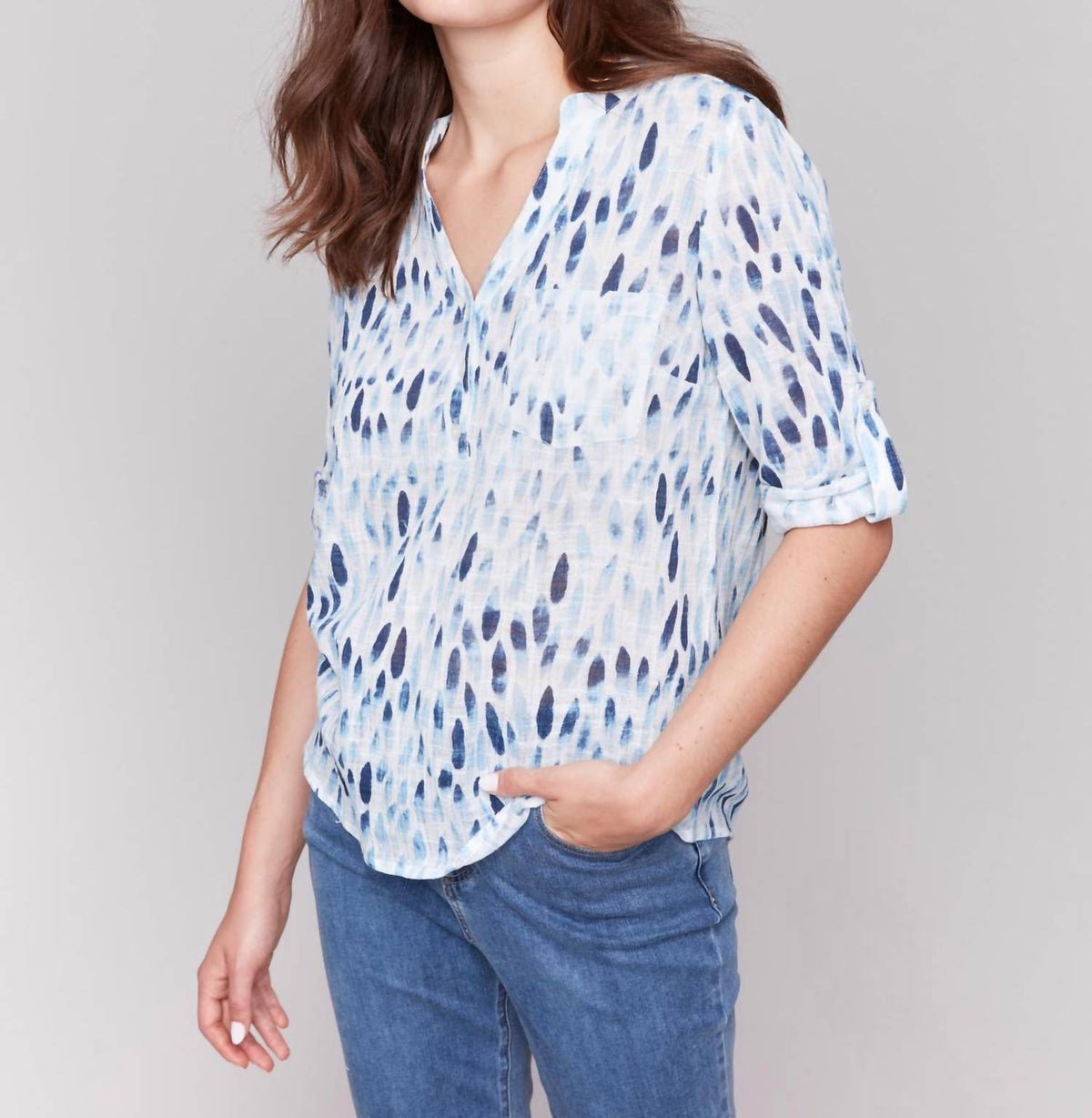 Charlie B - Roll-up Sleeve Gauze Blouse