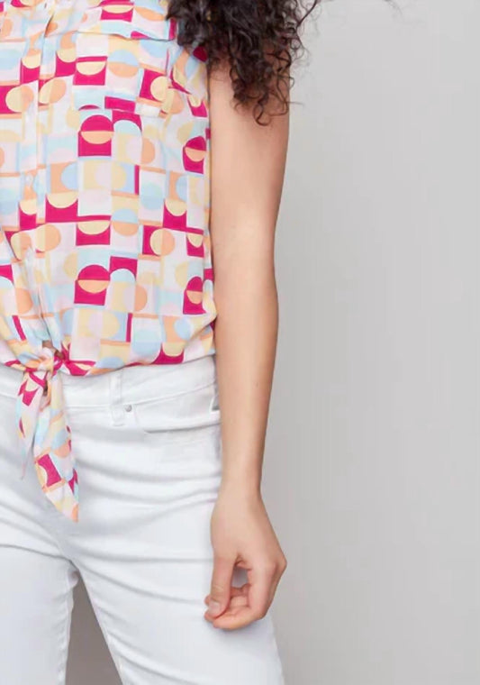 Charlie B - Sleeveless Button Front Shirt - button - down - shirts - clothing - geometric