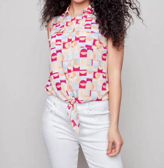 Charlie B - Sleeveless Button Front Shirt - button - down - shirts - clothing - geometric