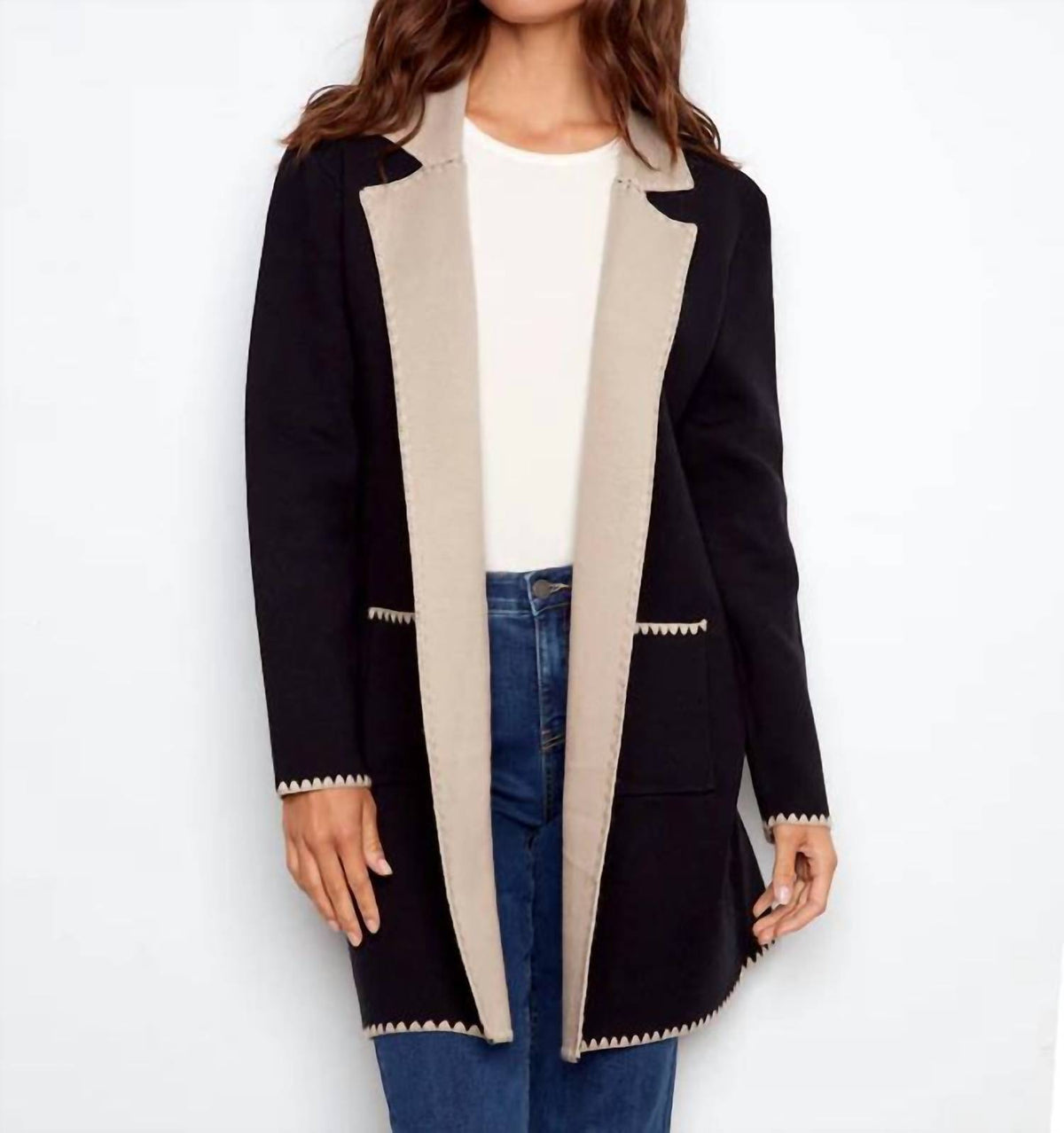 Charlie B - Solid Cardigan With Blanket Stitch