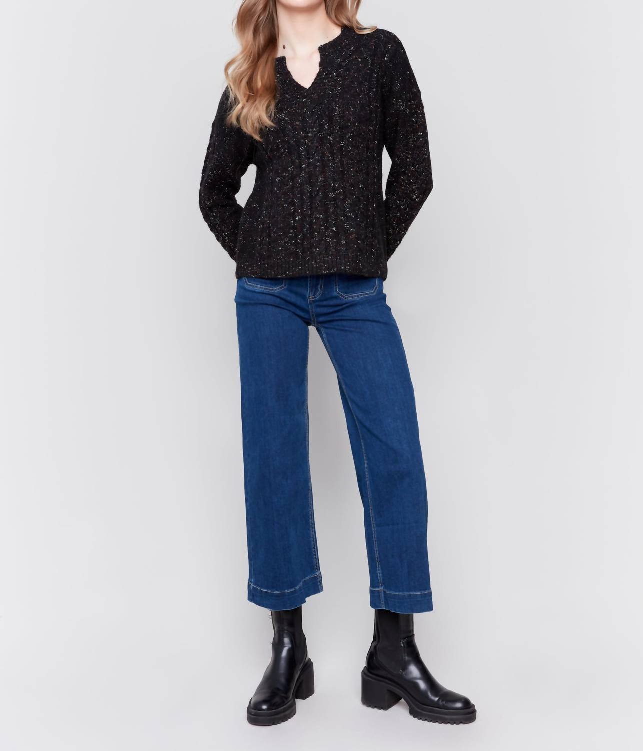 Charlie B - Speckle Knit Sweater - black - clothing - polyester