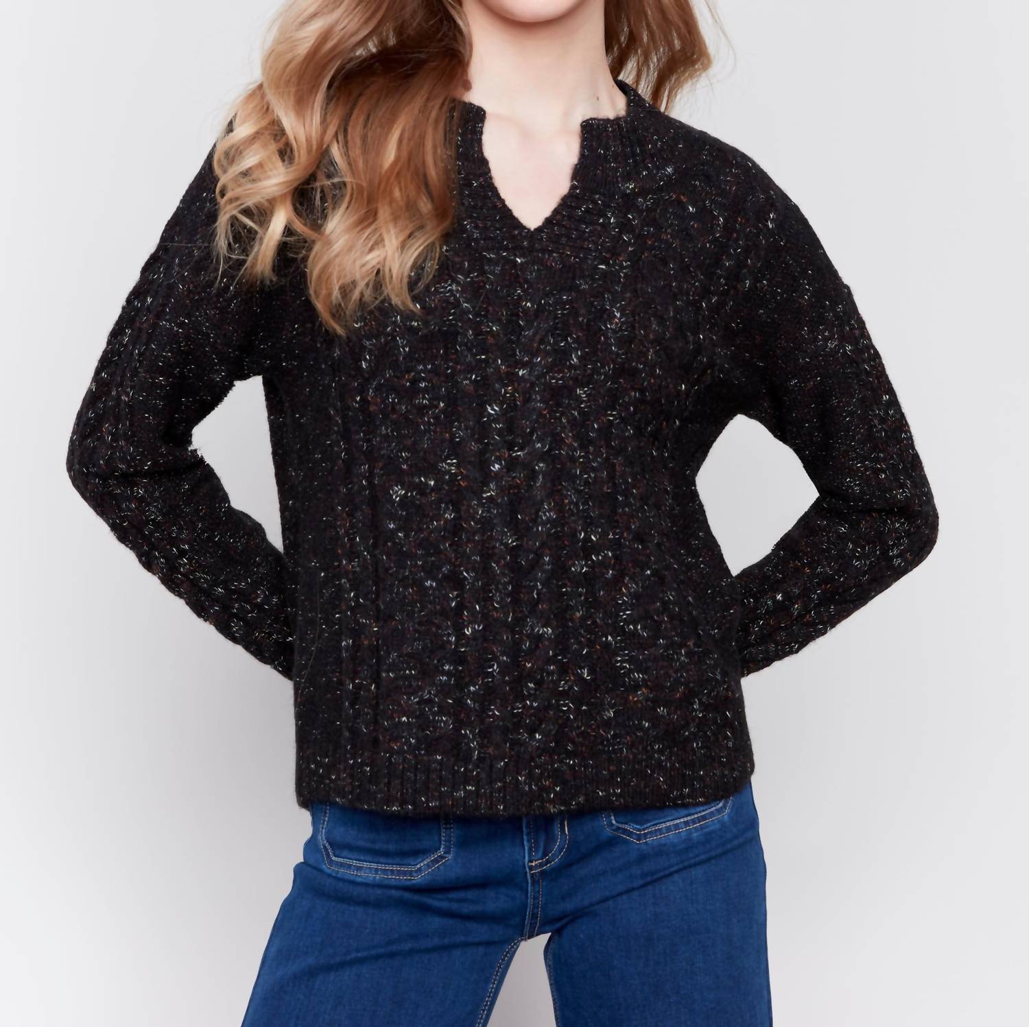 Charlie B - Speckle Knit Sweater - black - clothing - polyester