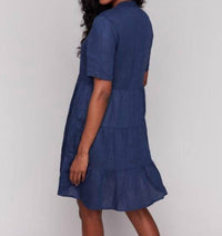 Charlie B - Tiered V - neck Mini Dress - blue - clothing - dresses