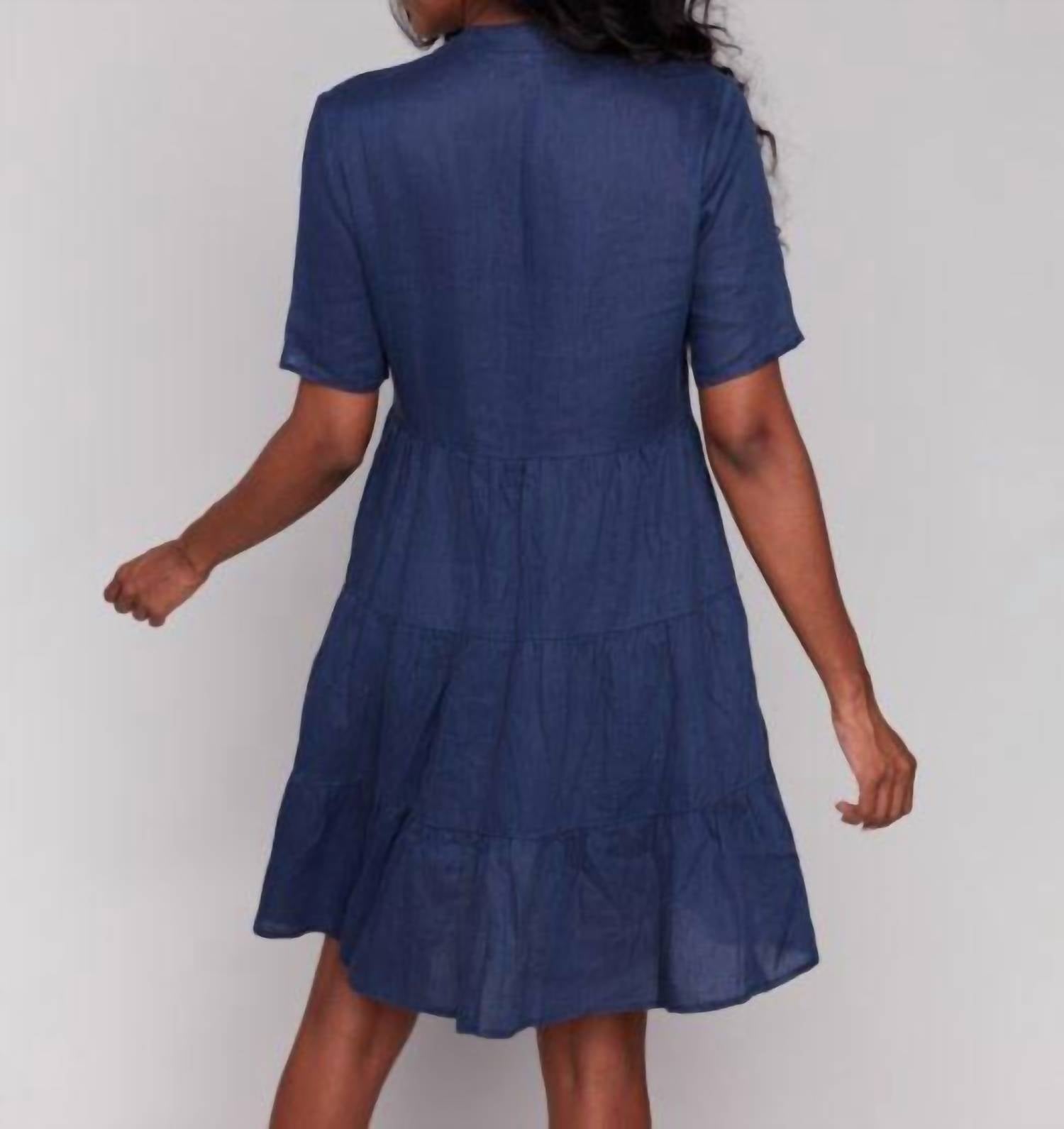 Charlie B - Tiered V - neck Mini Dress - blue - clothing - dresses