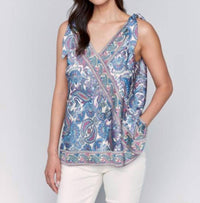 Charlie B - V-neck Knot On Shoulder Top