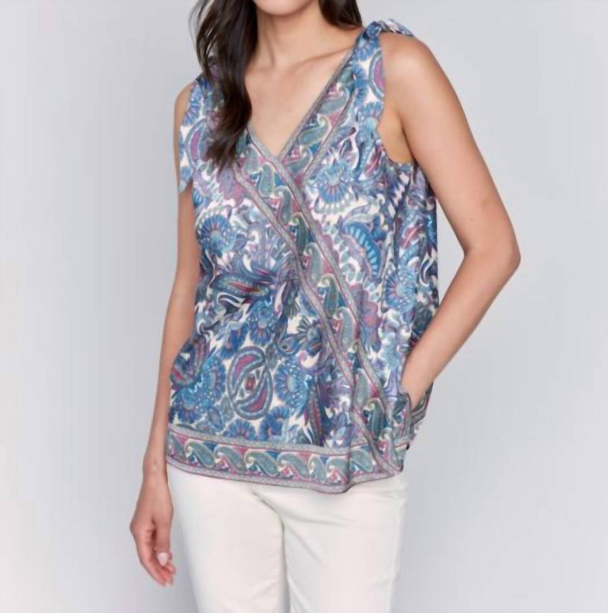 Charlie B - V-neck Knot On Shoulder Top