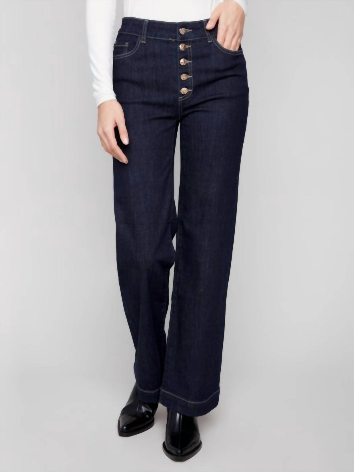 Charlie B - Wide Leg Embellished Button Jeans