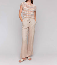 Charlie B - Women's Pull - on Linen Blend Wide Leg Pants - beige - clothing - linen - blend