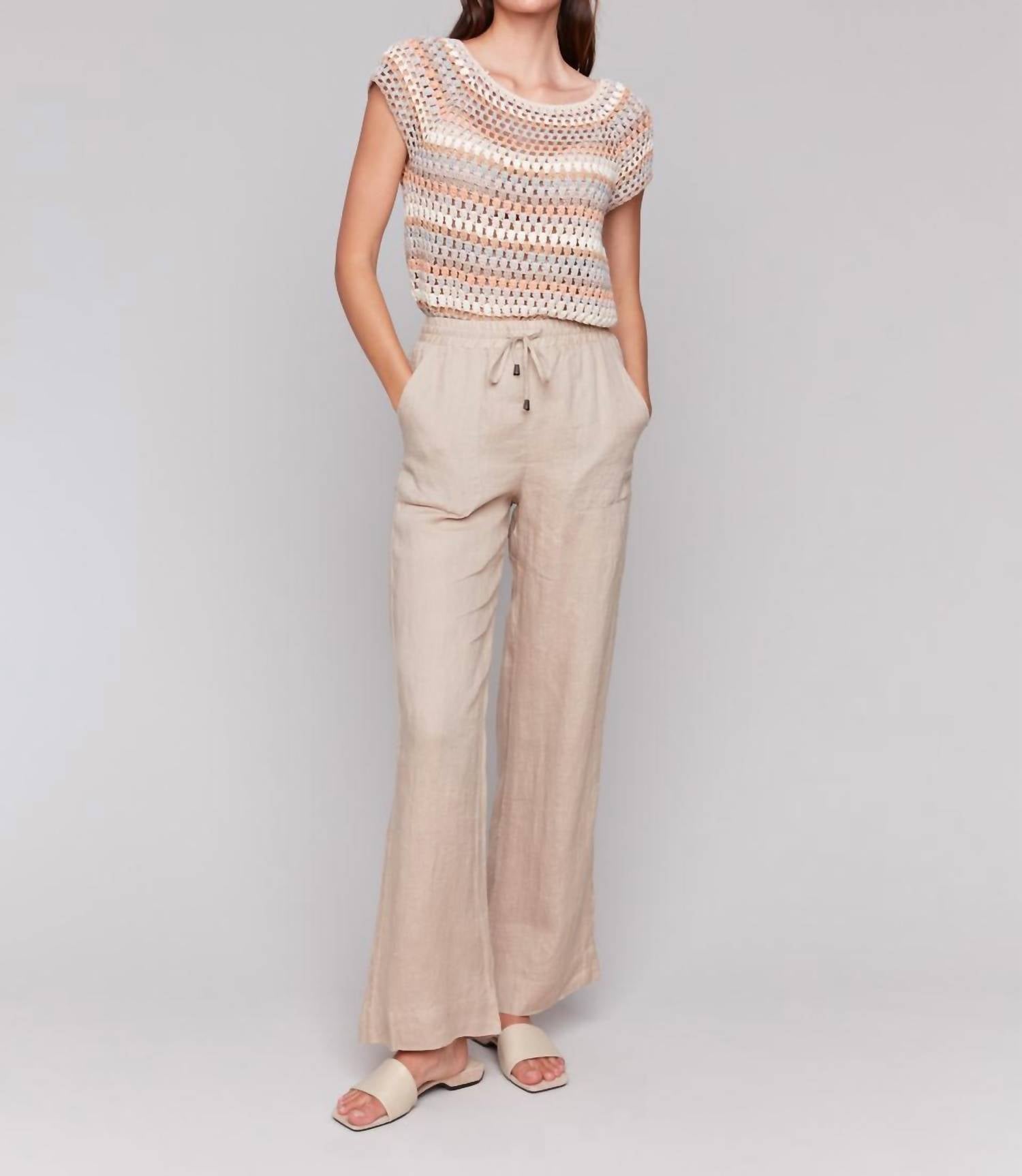 Charlie B - Women's Pull - on Linen Blend Wide Leg Pants - beige - clothing - linen - blend