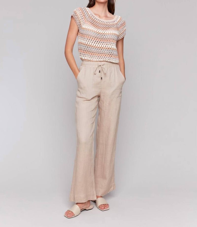 Charlie B - Women's Pull - on Linen Blend Wide Leg Pants - beige - clothing - linen - blend