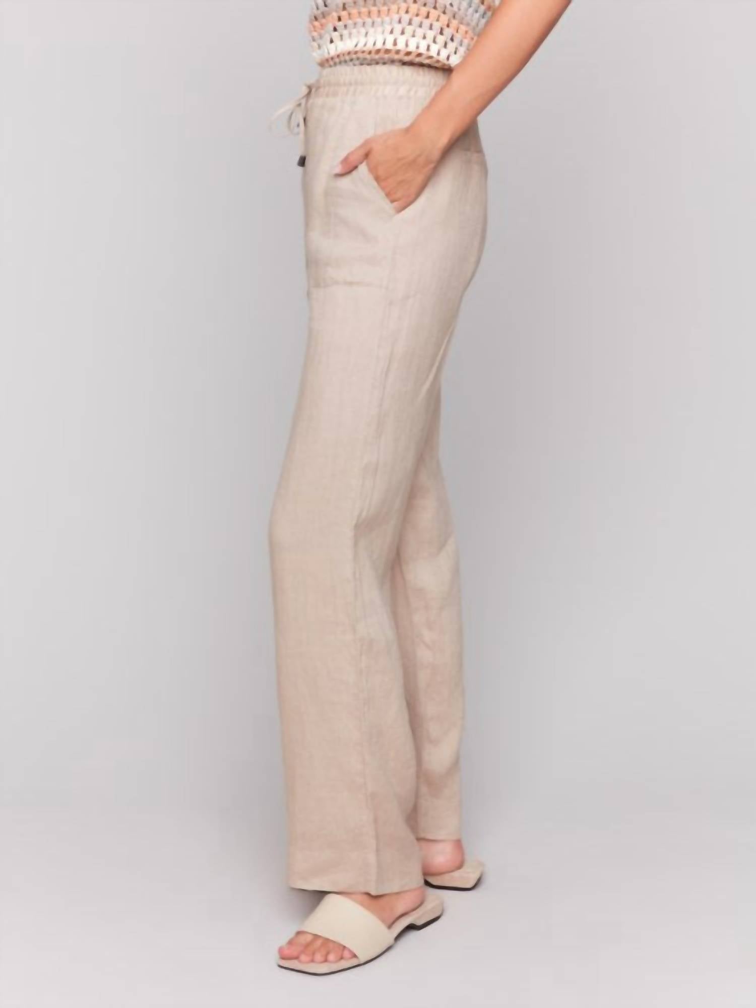 Charlie B - Women's Pull - on Linen Blend Wide Leg Pants - beige - clothing - linen - blend