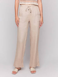 Charlie B - Women's Pull - on Linen Blend Wide Leg Pants - beige - clothing - linen - blend