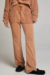 Chaser - French Terry Cable Knit Cozy Pant - brown - clothing - cotton - blend