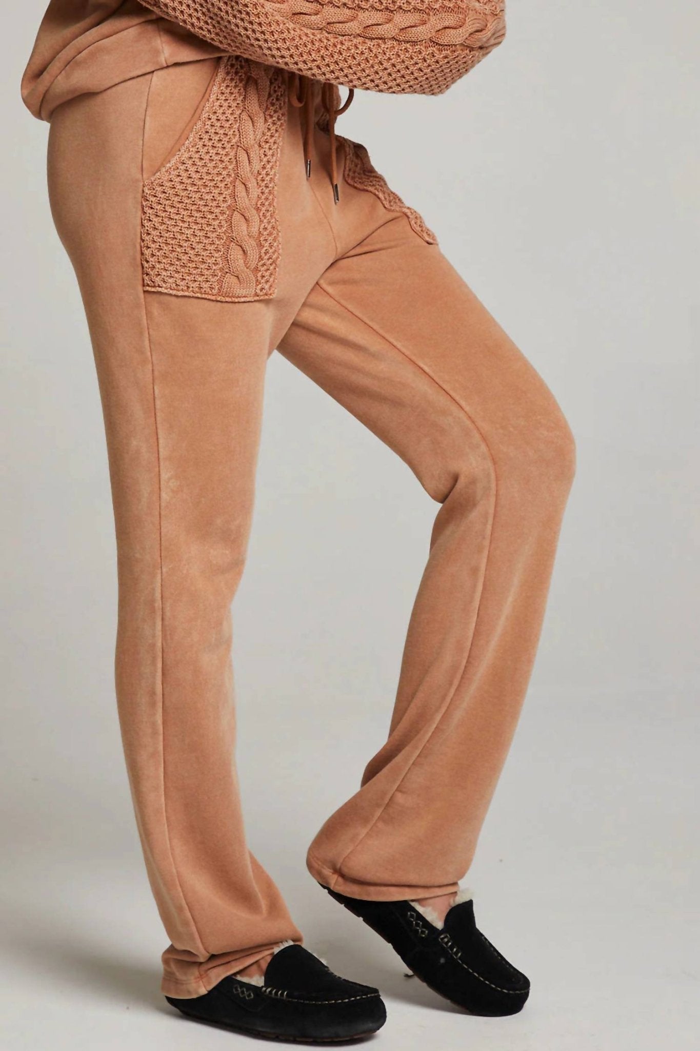 Chaser - French Terry Cable Knit Cozy Pant - brown - clothing - cotton - blend