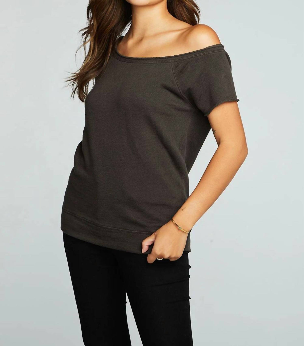 Chaser - Off The Shoulder Raglan Cap Sleeve Pullover Top