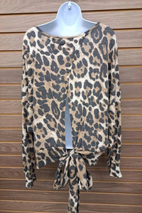 Cherish - Women's Self Tie Back Leopard Long Sleeve