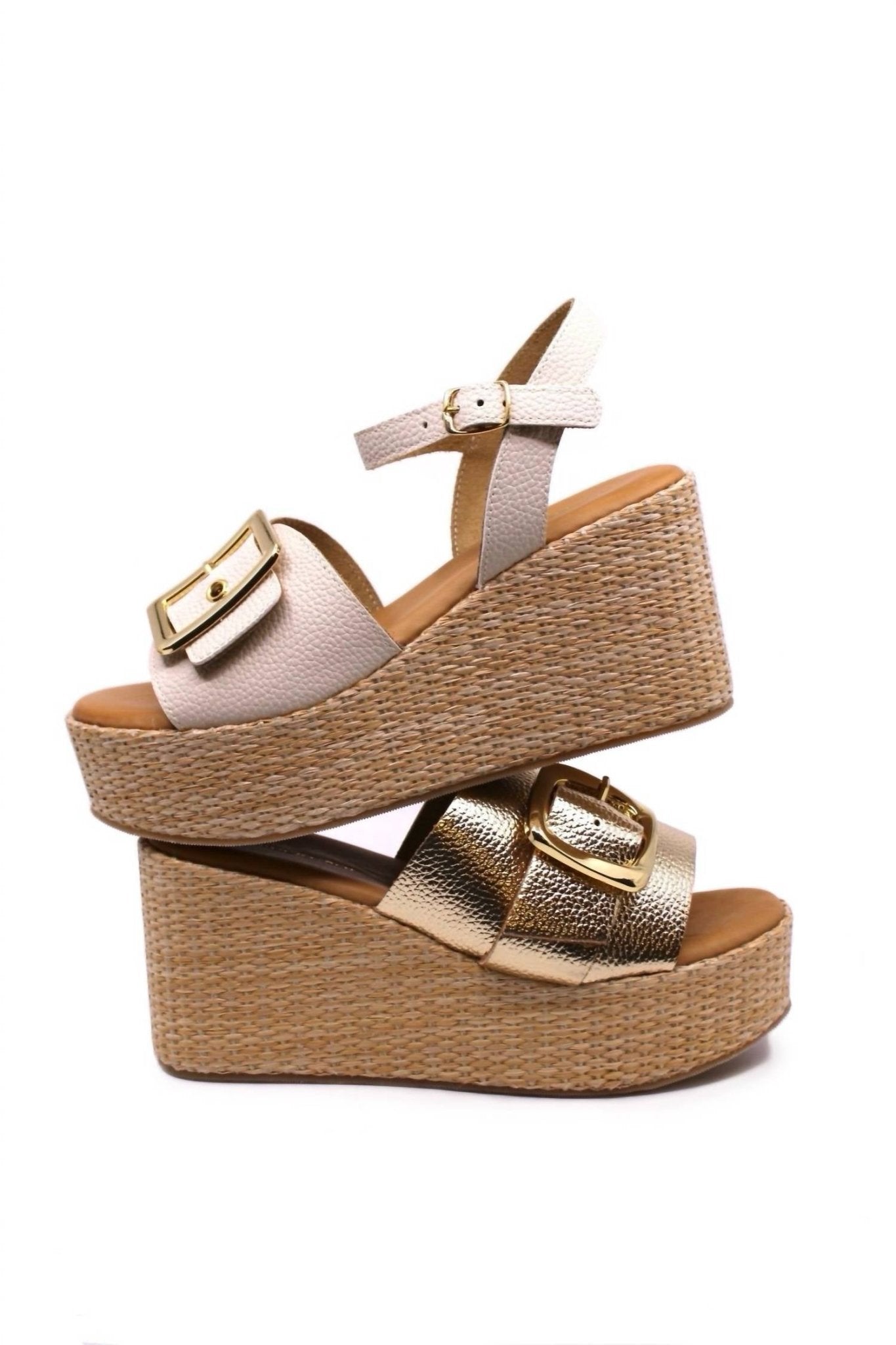Chocolat Blu - Women's Jana Platform Wedge - gold - leather - shoes