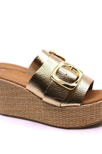 Chocolat Blu - Women's Jana Platform Wedge - gold - leather - shoes