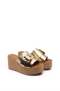 Chocolat Blu - Women's Jana Platform Wedge - gold - leather - shoes