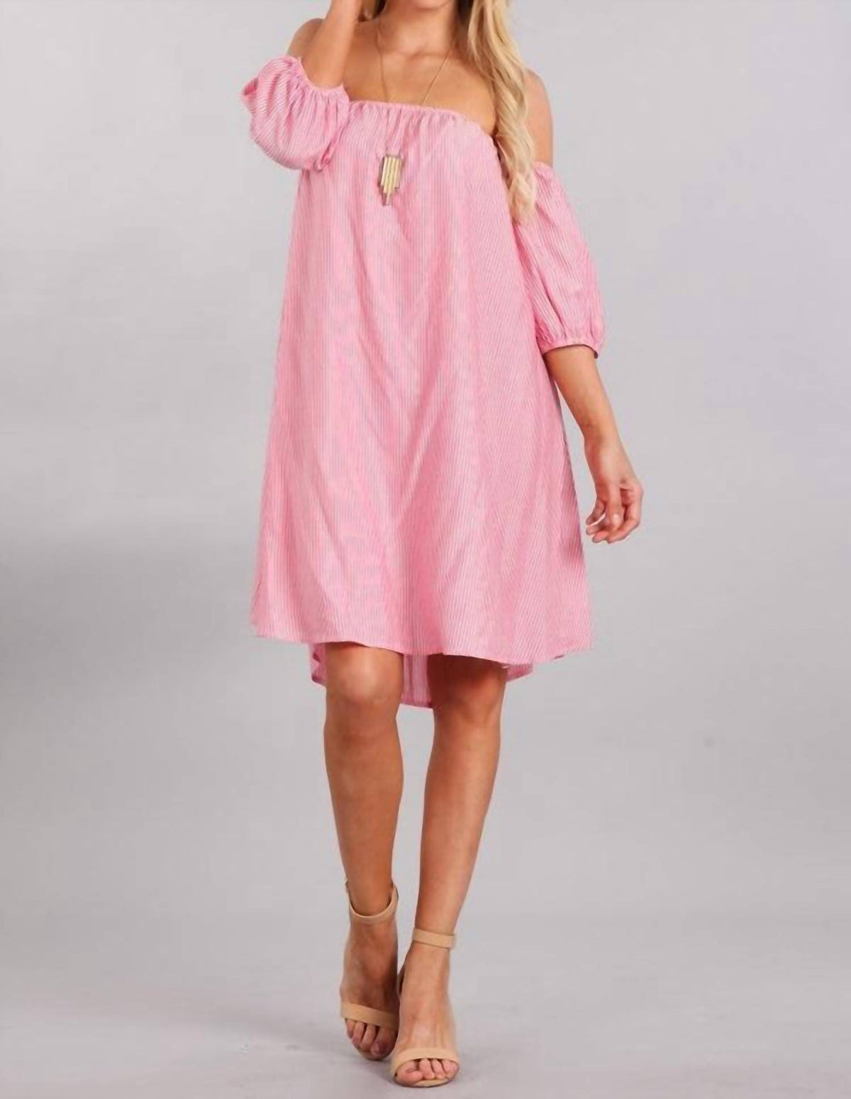 Chris & Carol - Stripe Off The Shoulder Dress