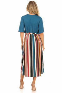 Chris & Carol - V-neck Striped Midi Dress - Plus