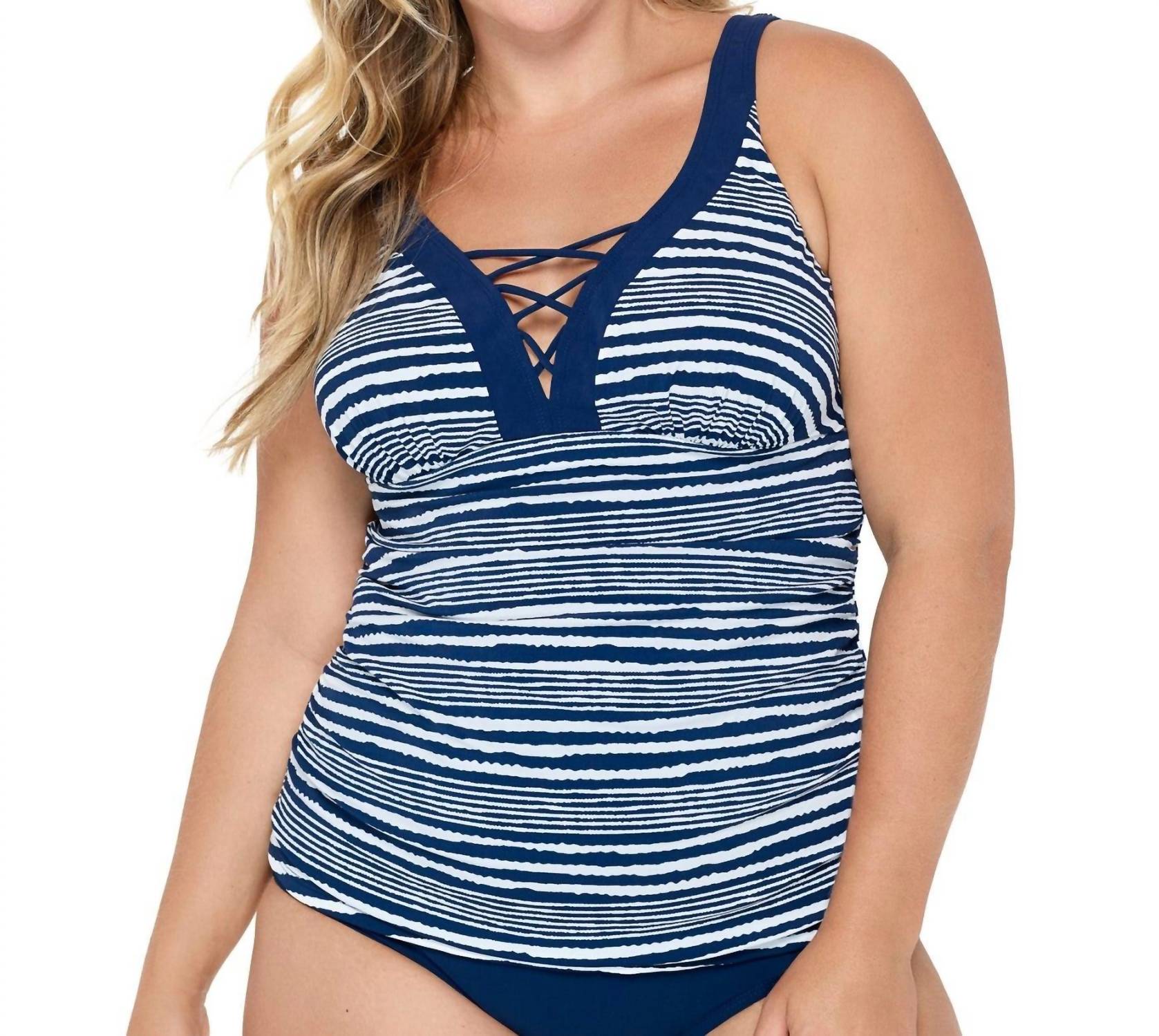 Christina Swimwear - Lace V - neck Tankini Top - Plus Size - bikinis - blue - clothing