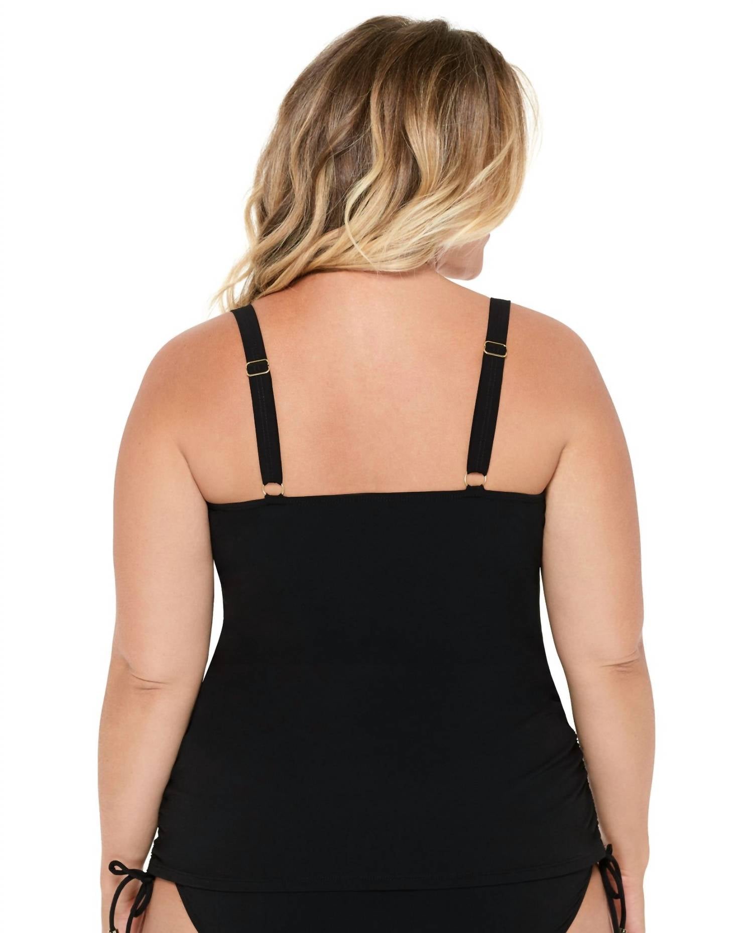 Christina Swimwear - Wanderlust Embroidery D - cup Underwire Tankini Top - bikinis - black - clothing