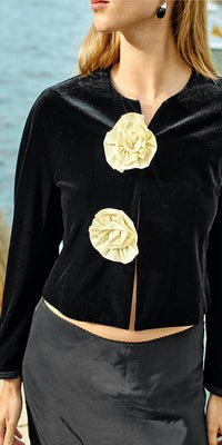 Ciao Lucia - Javiera Velvet Rosette Jacket - black - casual - jacket - clothing