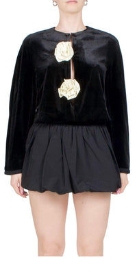 Ciao Lucia - Javiera Velvet Rosette Jacket - black - casual - jacket - clothing