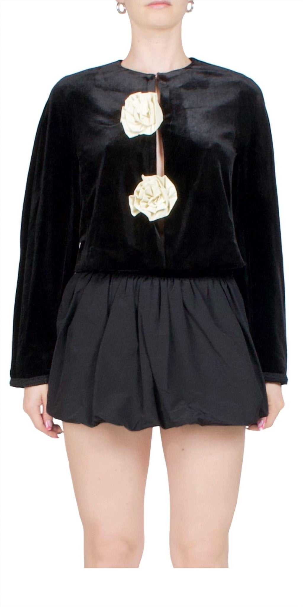 Ciao Lucia - Javiera Velvet Rosette Jacket - black - casual - jacket - clothing