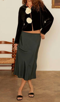 Ciao Lucia - Javiera Velvet Rosette Jacket - black - casual - jacket - clothing