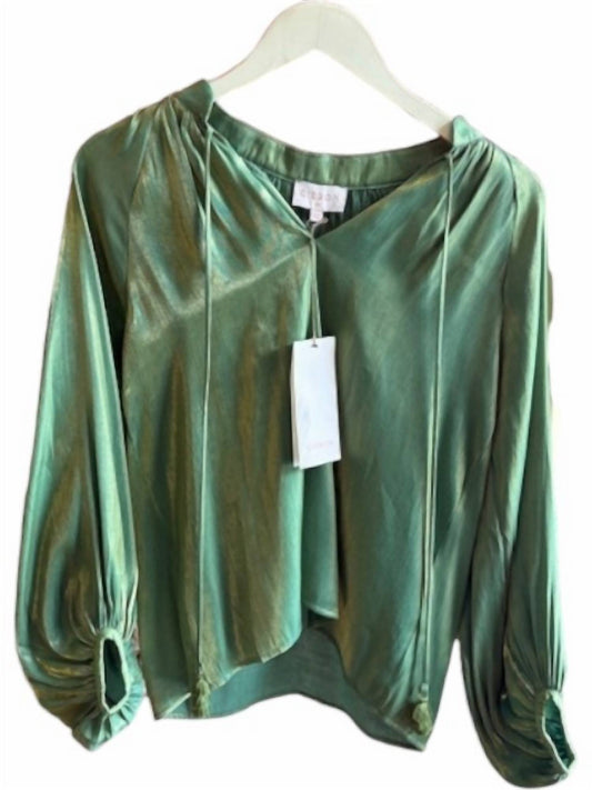 Ciebon - Women's Satin Blouse - blouses - clothing - green