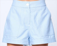 Ciebon - Women's Top Stitch Shorts - blue - clothing - high - waist