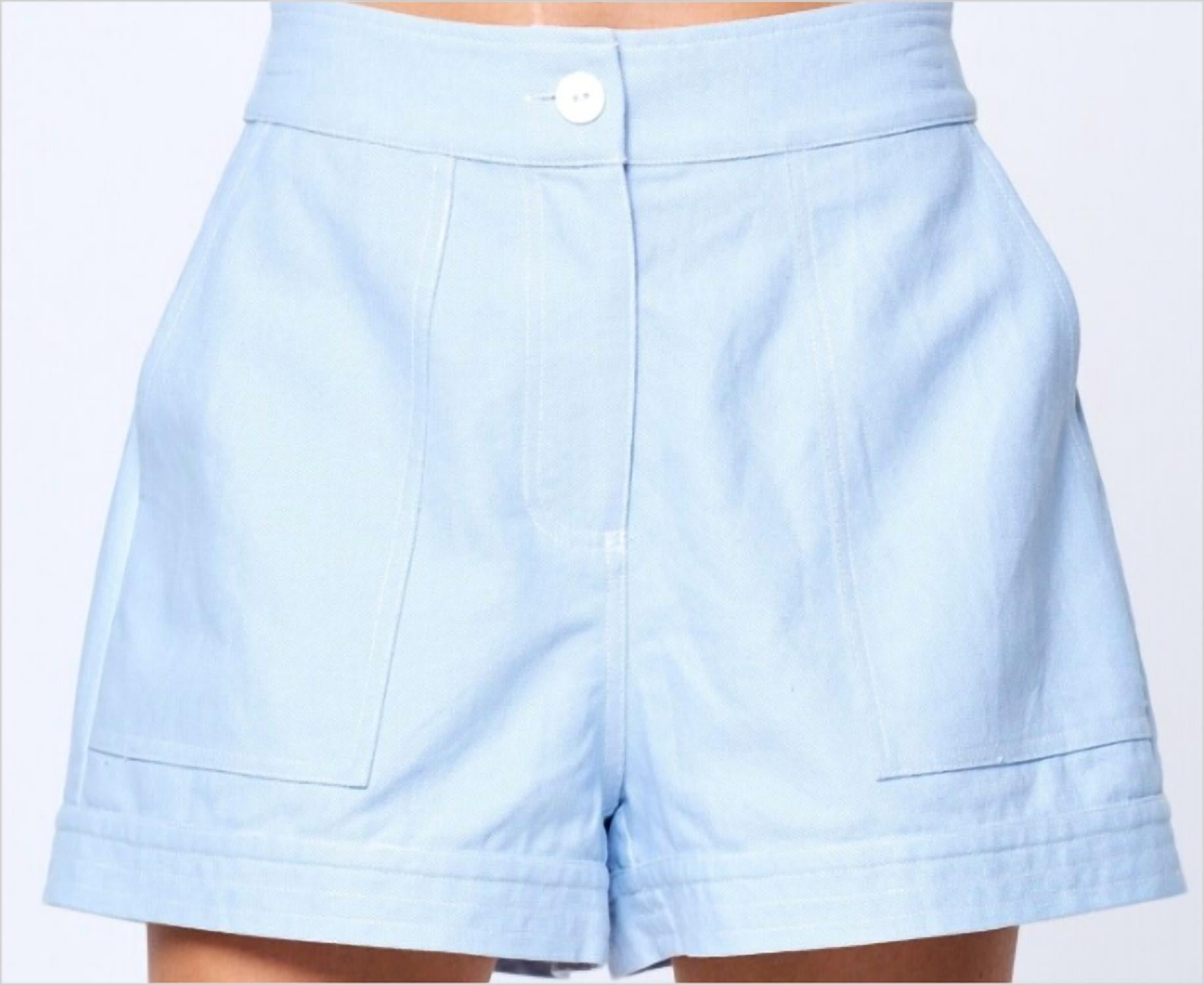 Ciebon - Women's Top Stitch Shorts - blue - clothing - high - waist