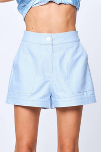 Ciebon - Women's Top Stitch Shorts - blue - clothing - high - waist