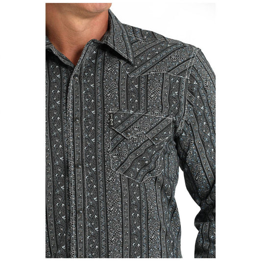 Cinch - Men's Modern Fit Long Sleeve Western Snap Shirt - black - casual - button - down - shirts - clothing