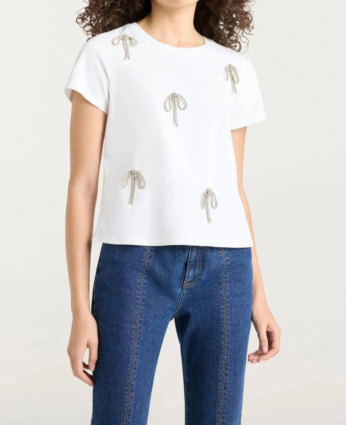 Cinq A Sept - Corded Rhinestone Bow Shrunken Tee