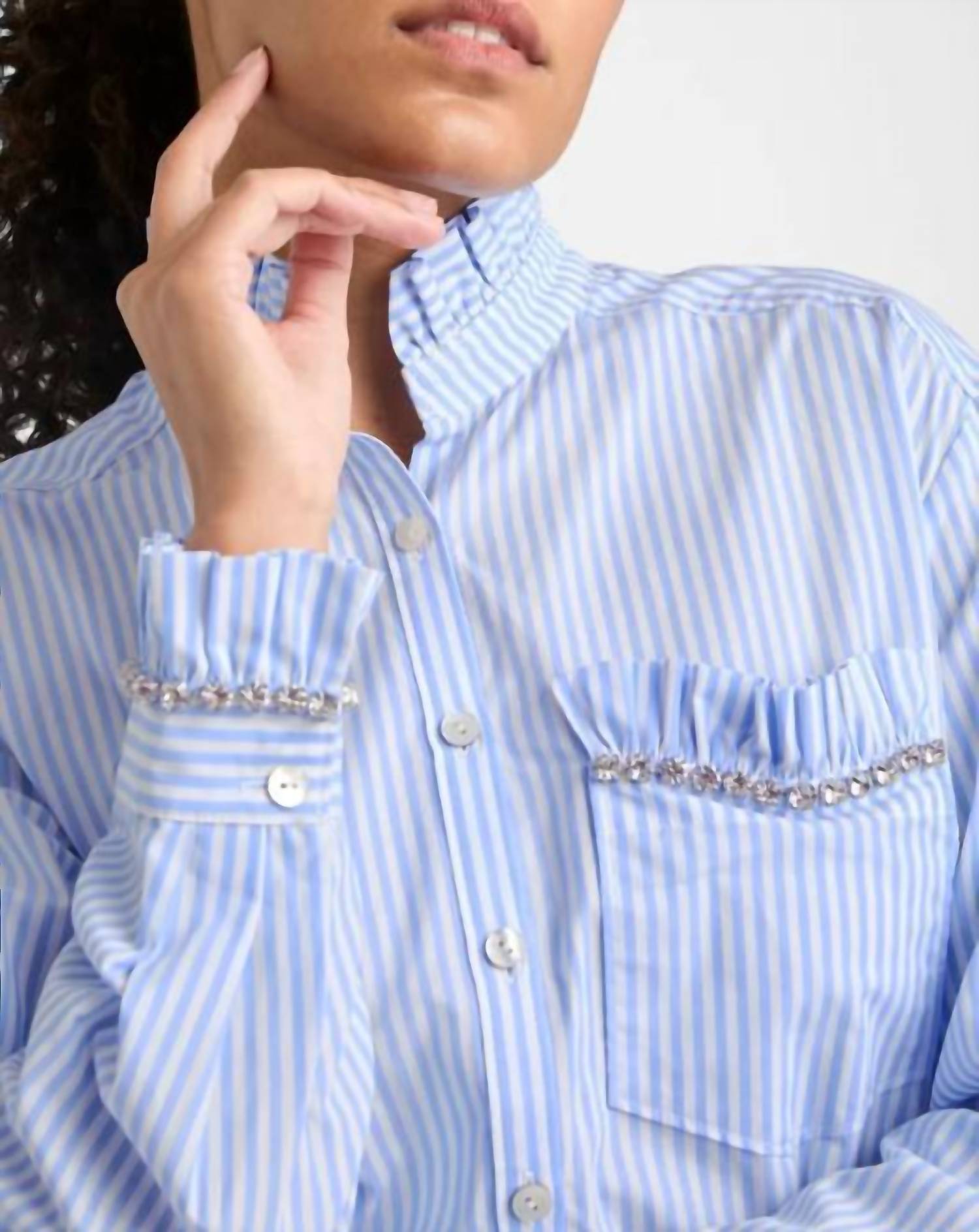 Cinq A Sept - Gerda Stripe Blouse - blouses - blue - clothing