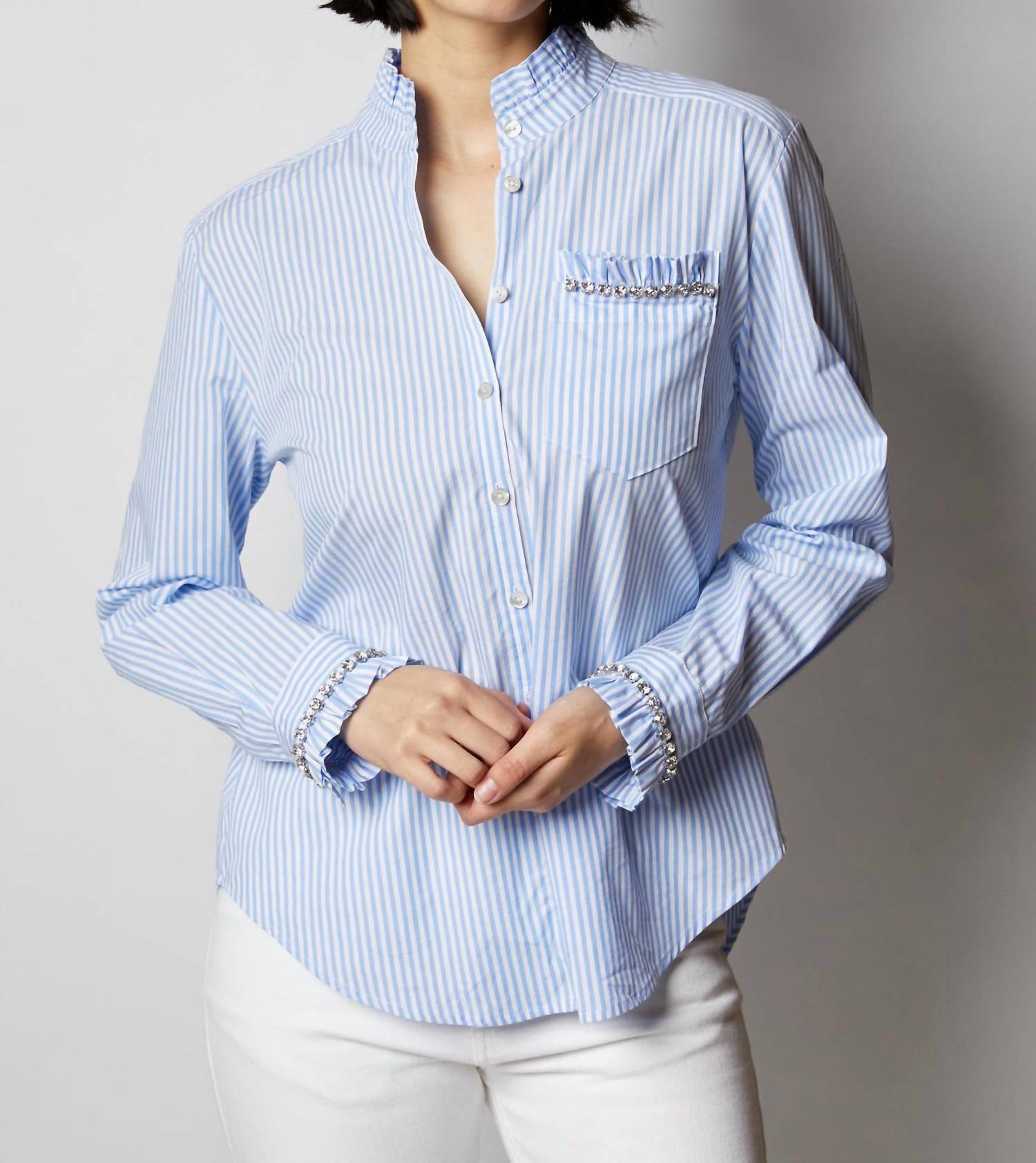 Cinq A Sept - Gerda Stripe Blouse - blouses - blue - clothing