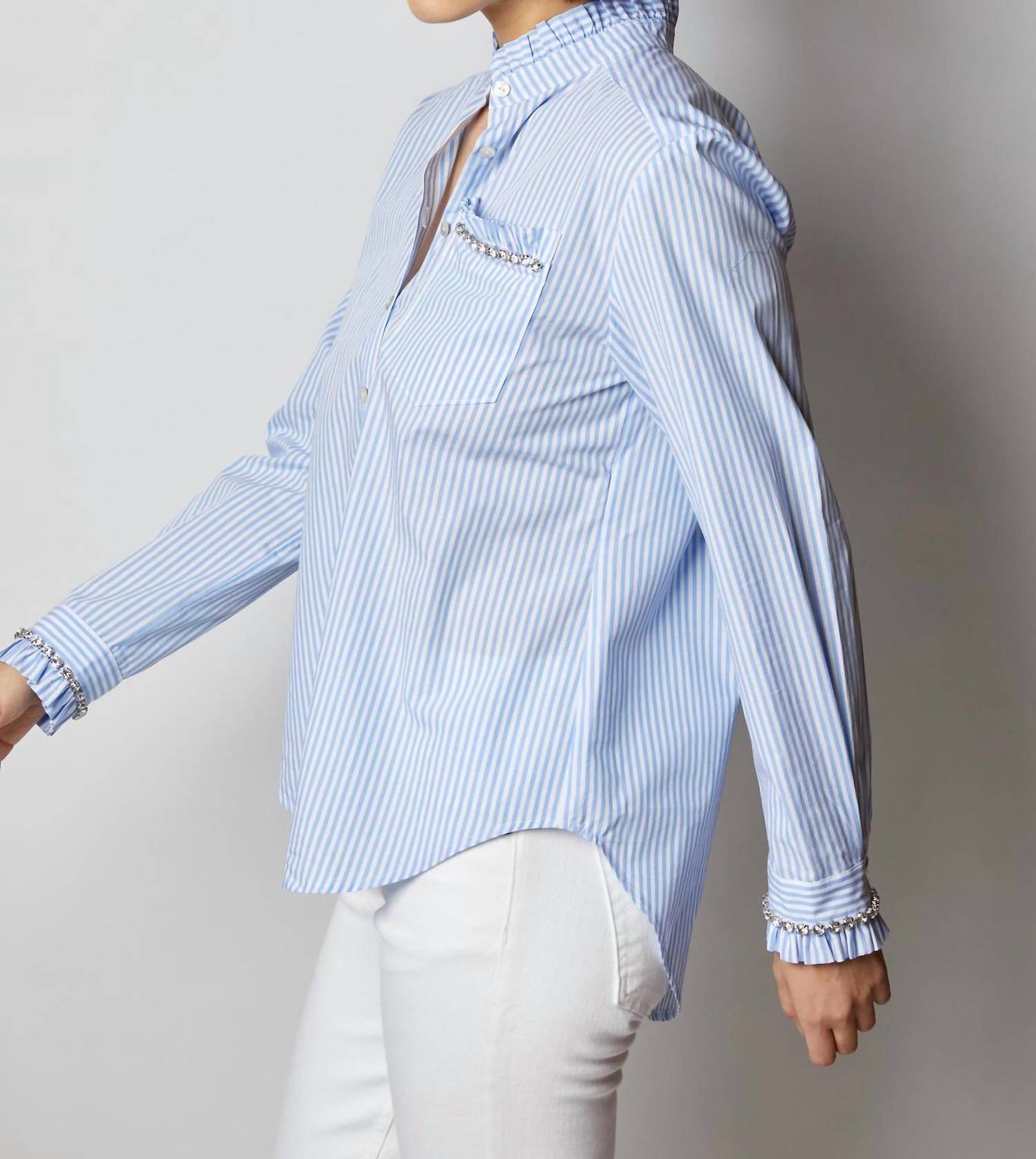 Cinq A Sept - Gerda Stripe Blouse - blouses - blue - clothing