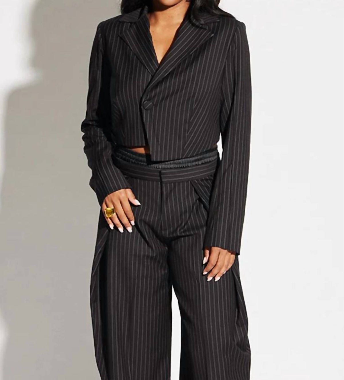 Circular Path - Asymmetric Crop Pinstripe Blazer